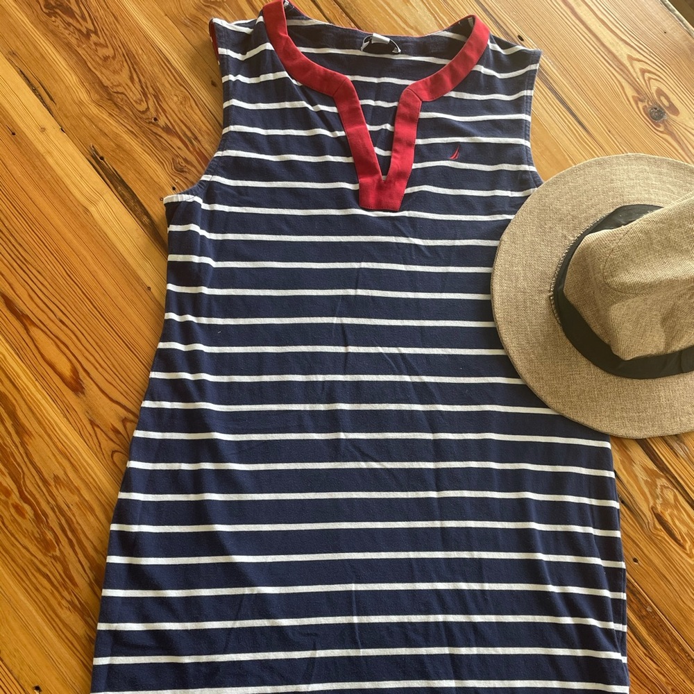 Nautical sleeveless shirt dress